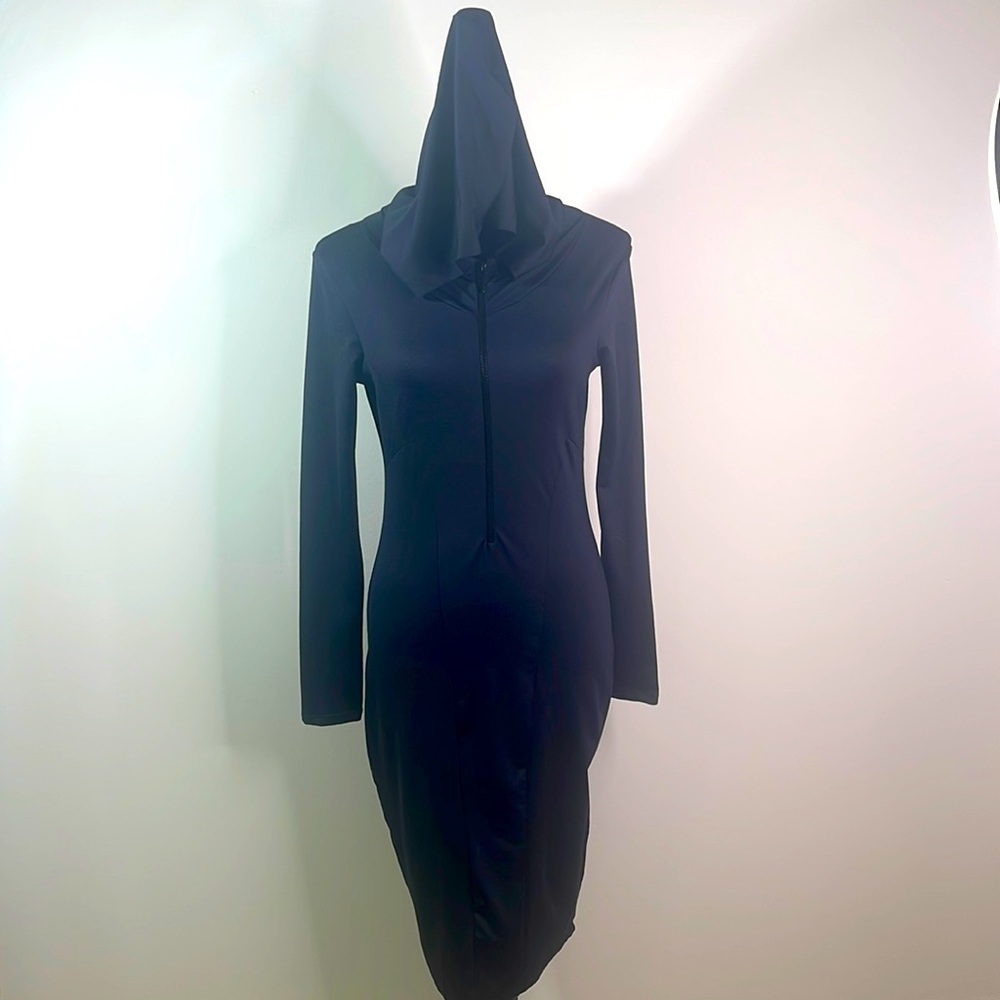 Hooded Black Zipup Dress